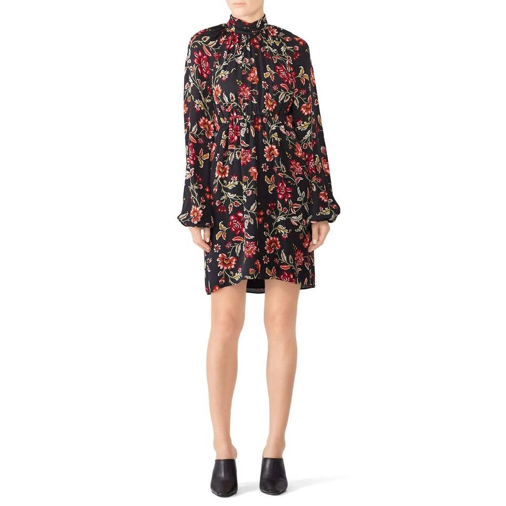 A.L.C. Nadia Floral Print Mock Neck Mini Dress 8 Black Red Silk Feminine Holiday